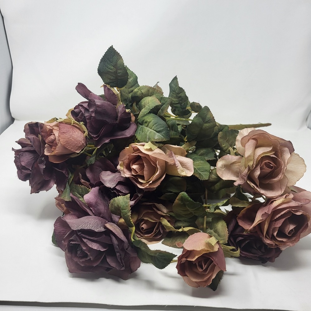 2 Bunches artificial rose bundles Bouquet dried-look burgundy Mauve